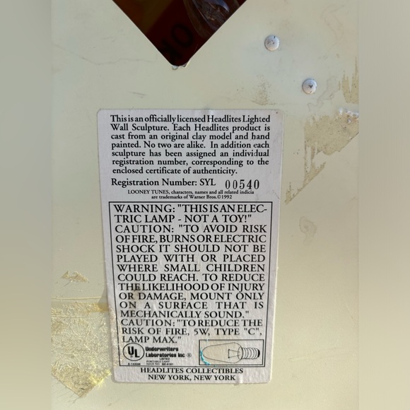 Vintage 1992! Sylvester et Tweetie Bird des Looney Tunes ! Lumière murale! - Picture 3 of 7